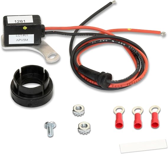 Pertronix 1281 Ignitor Kit For Original Motorcraft Distributors. 8-Cylinder, Single Point, Vacuum Advance, 12-Volt Negative Ground. Typically Found In 1957-74 Ford Vehicles. | Electronic Ignition Conversion Kit for 1957-74 Ford/Mercury/Lincoln Single Point 8 Cylinder Distributors, 12V Negative Ground