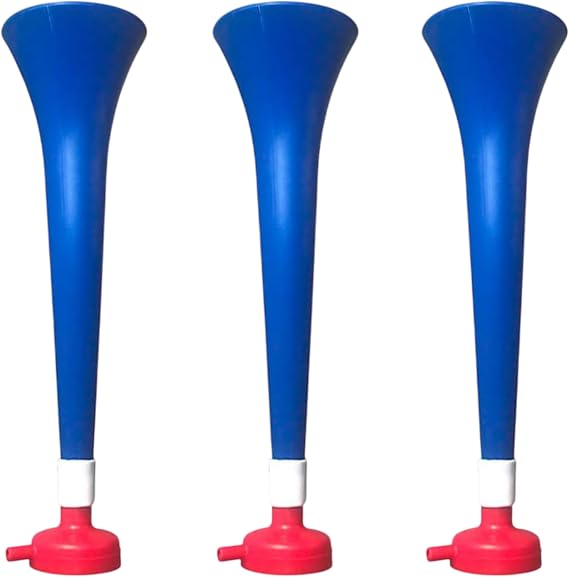 Pack x3 Plastic Trumpets/Vuvuzela stadium horn for soccer and sports events. Soccer fan trumpet. Noisy air horn for cheerleading and animation.