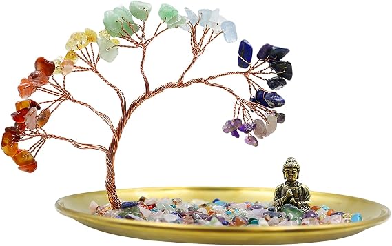 Seven Chakra Crystal Tree with Buddha Statue Crystal Tree of Life | Money Tree Meditation Accessories Decorative Home Accessories Yoga for Good Wealth Health Luck Buddha Home Decor
