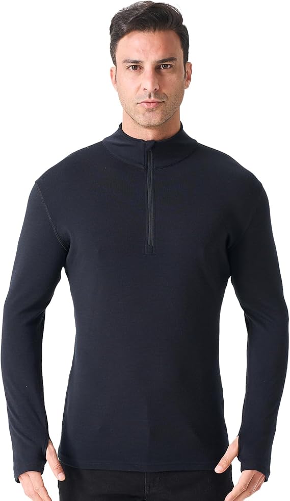 Merino Protect 100% Merino Wool Base Layer Mens Soft Long Sleeve Shirts Odor Resistance Thermal Underwear for Hunting Hiking