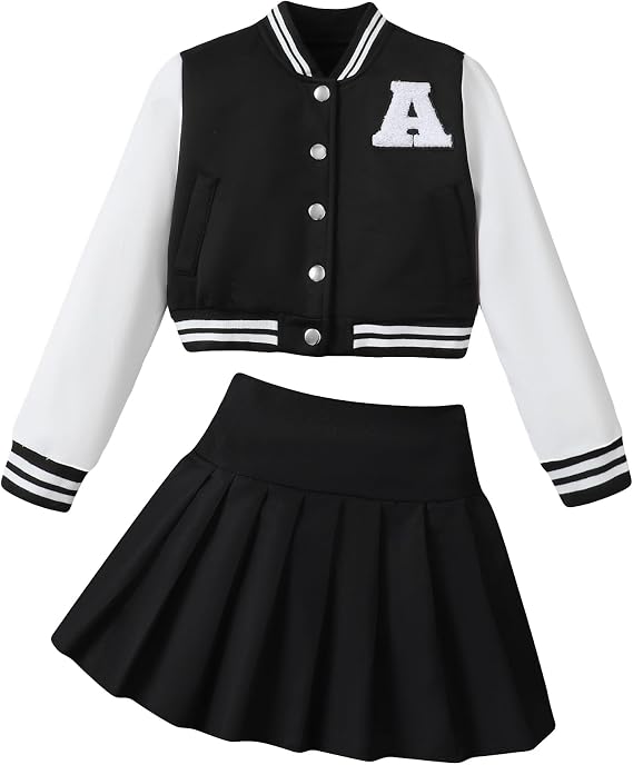 YOURUIKEY Girls Fall Winter Clothes 2 Piece Outfits Pleated Skirts Set 7-14