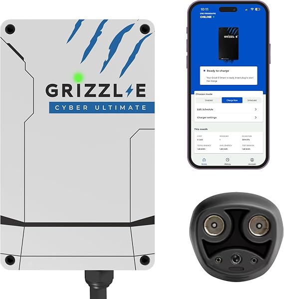Grizzl-E Ultimate Level 2 Fastest 80A / 19.2 kW Electric Vehicle (EV) Charger, UL Tested and Certified, Metal Case, Indoor/Outdoor Electric Car Fast Charging Station, Hardwired, Cyber, NACS