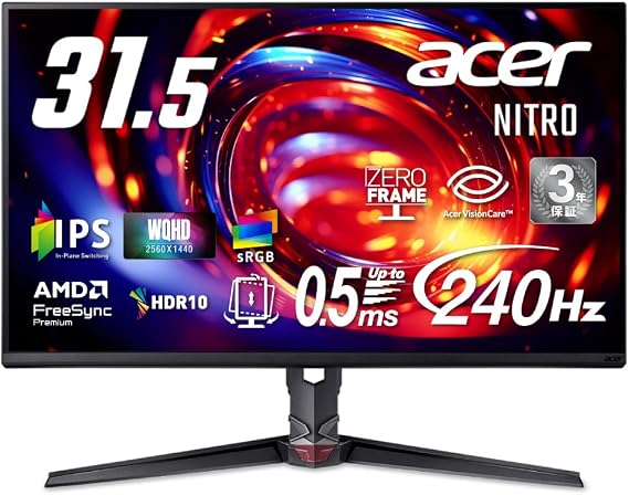Acer Nitro 31.5" WQHD IPS Matte Ergo Stand 240Hz 0.5ms GTG AMD FreeSync Premium 1070 Million Colors sRGB 99% HDR10 Blue Light Shield HDMI 2.1 DisplayPort v1.4 Speaker Headphones Gaming Monitor 1 Year Panel XV320QUX1b miiprx