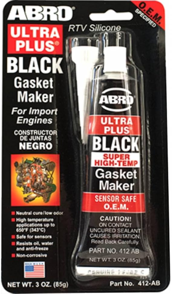 ABRO Ultra Plus 999 RTV Gasket Maker 650F, Sensor Safe, 3 oz-Black | Low-odor, sensor-safe formula seals valve covers, oil pans, timing covers and water outlets on modern engines