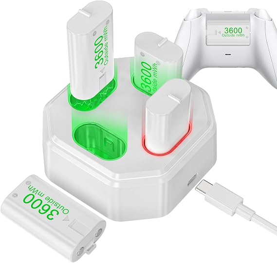 4 Pack Rechargeable Battery Pack Compatible with Xbox Series S/X,Charger Dock with 4 x 3600mWh NiMH Controller Battery Pack for Xbox One Wireless