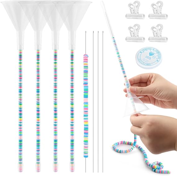 YCSHIPO Beading Funnel Bracelet Making Kit with Funnels, Needles, Clips, Caps, Tubes, 4pcs Beading Needles Bracelet Kit for Jewelry Making