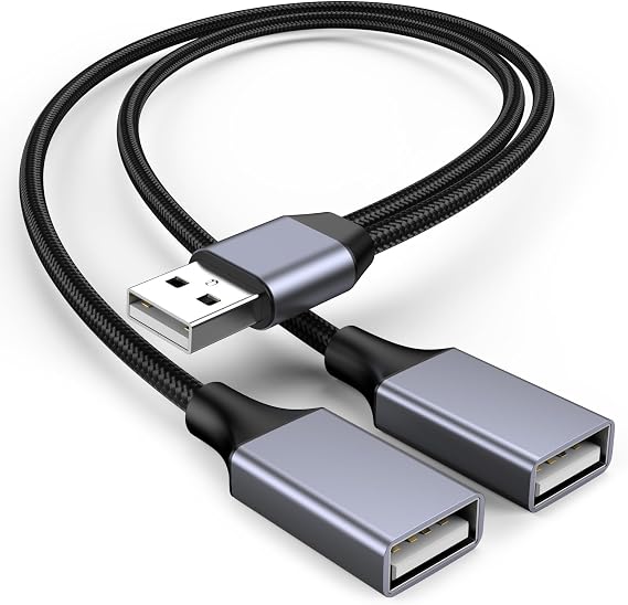 USBA Y Splitter 1 in 2 Out, USB Male to 2 Female Cable for PC, Tablet, Laptop, MacBook, Keyboard, PS4, PS5, Mouse, FlashDrive, LED, Etc.
