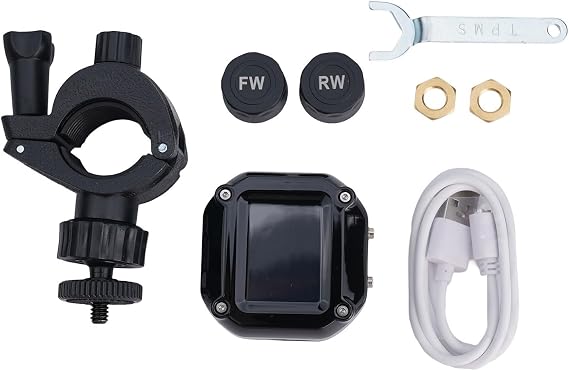 Wireless Motorcycle TPMS with 2 External Sensors, Tire Pressure Monitor System Real-Time Tire Pressure & Temperature Monitor, LCD Display Alarm System for Bikes