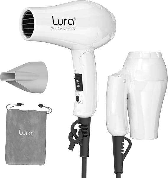 Foldable Travel Hair Dreyr Mini:Dual Voltage Small Lightweight Blow Dryer for International Travel,1200w Compact Hairdryer with Concentrator and Travel Bag(White)