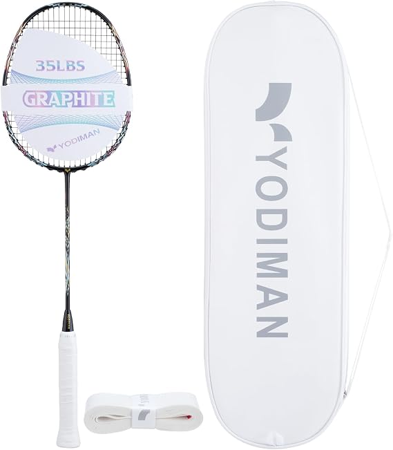 Pro Carbon Badminton Racket - Lightweight & High Performance for Competition (35 lbs Canopy 46T Graphite 0.68 mm String Professional Level)
