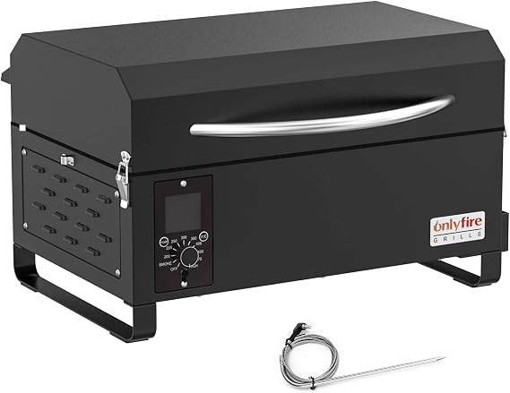 ONLYFIRE GRILLS BBQ Wood Pellet Grill Smoker with Meat Probe, Black GS314