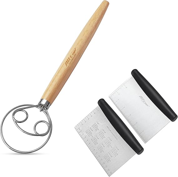 ALLTOP Danish Dough Whisk And Bench Scraper - Professional Bread Making Tools Set for Perfect Baking
