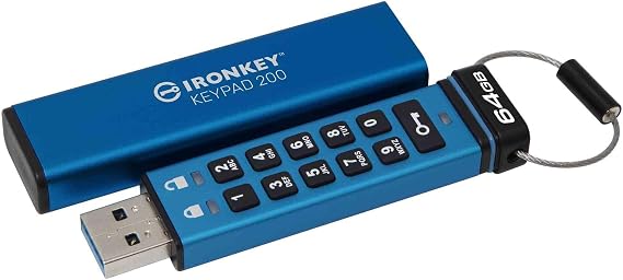 Kingston IronKey Keypad 200 Type -A hardware-encrypted USB Flash Drive FIPS 140-3 Level 3 (Pending) with XTS-AES 256-bit Hardware Encryption - IKKP200/64GB