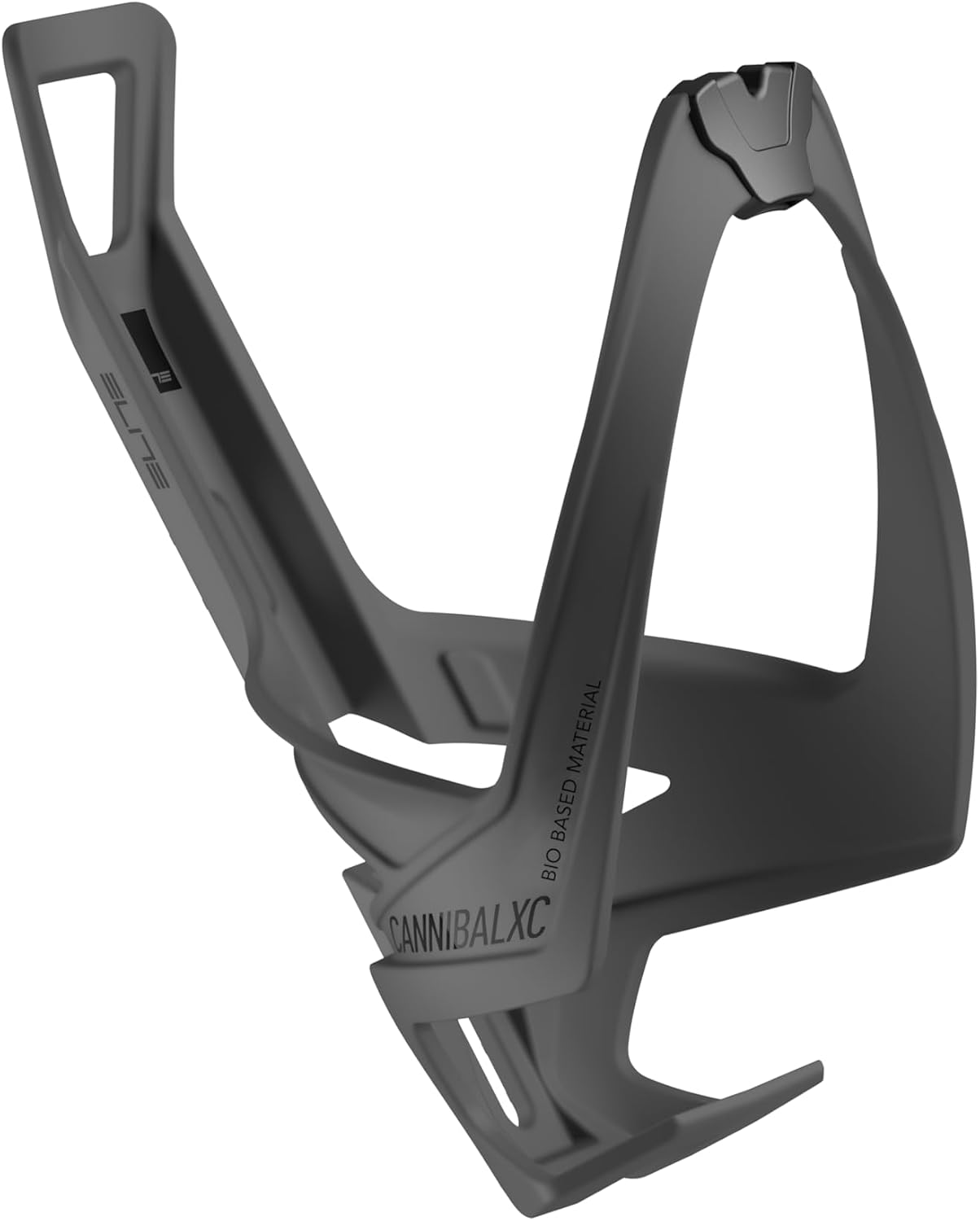 Elite Cannibal XC Bottle Cage Black Skin Soft Touch Bio-Based – Lightweight Side-Entry Bike Bottle Holder for Small Frames – Fibre-Reinforced – For Road Bike, MTB & Gravel Cycling