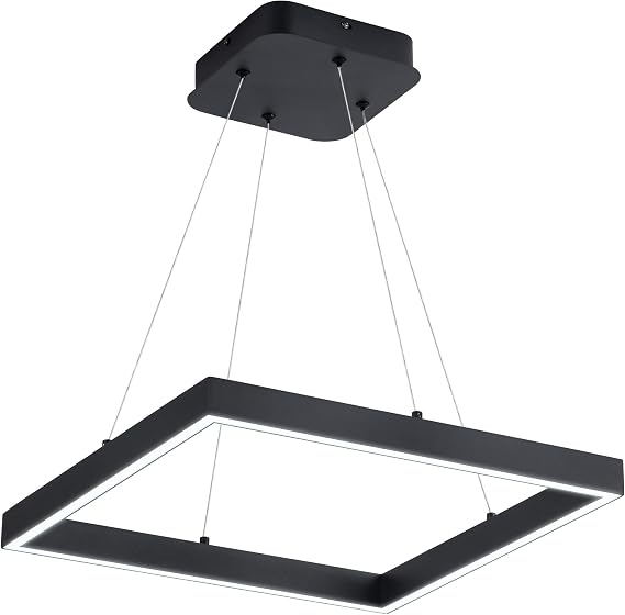 Modern LED Pendant Light Square 1 Ring Chandelier, Black