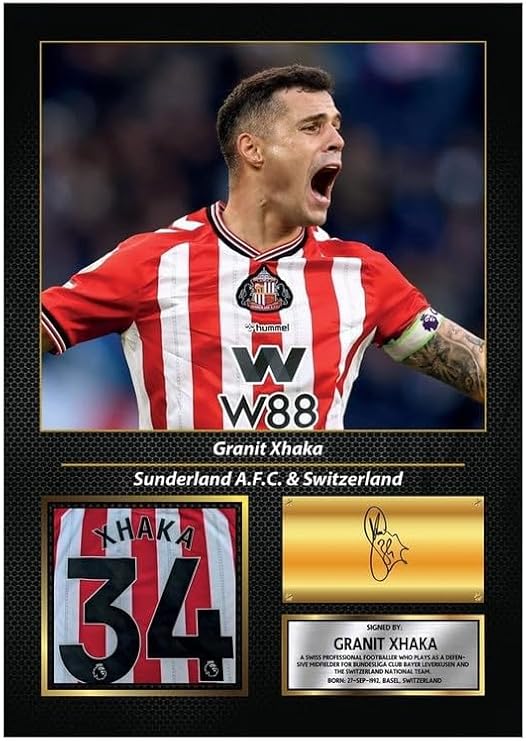 Granit Xhaka Printed Signed Poster – Switzerland Midfielder Tribute Wall Art with Jersey – Football Memorabilia for Fans & Collectors, A3 Poster + Black Frame
