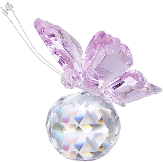 Pink Crystal Flying Butterfly with Ball Base Figurine Decor