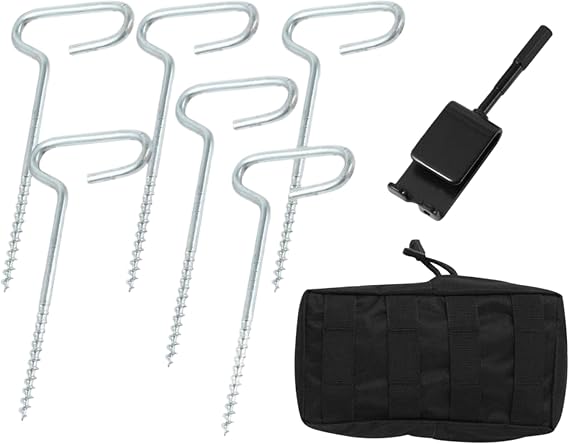 Ice Anchor Kit, 8pcs/Set Steel Ice Anchor Kit with Carrying Case & Hook for Winter Outdoor Camping and Fishing, Sports