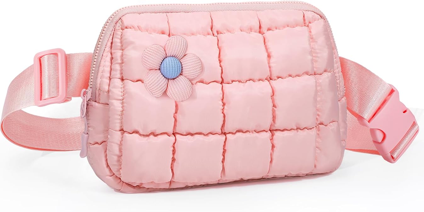 MADHOLLY Puffer Fanny Pack for Girls, 4-12 Year Old Girl Birthday Gifts, Back to School Crossbody Belt Bag Trendy Stuffers