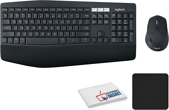 Logitech MK850 Performance Wireless Keyboard and Mouse Combo Bundle with Mouse Pad (Black) + Microfiber Cleaning Cloth