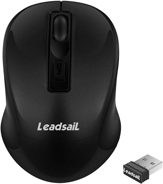 LeadsaiL Wireless Mouse, 2.4Ghz USB Cordless Mouse for Laptop, Compact Silent Mice, 4 Buttons, 3 Adjustable DPI, Ergonomic Optical Mouse for MacOS and Windows Coumpter, Notebook