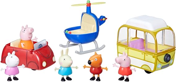 Peppa Pig Peppa's Little Vehicle Playset for Girls and Boys, Includes Helicopter, Camper, and Car, and 5 Figures Set, Preschool Toys, Ages 3+