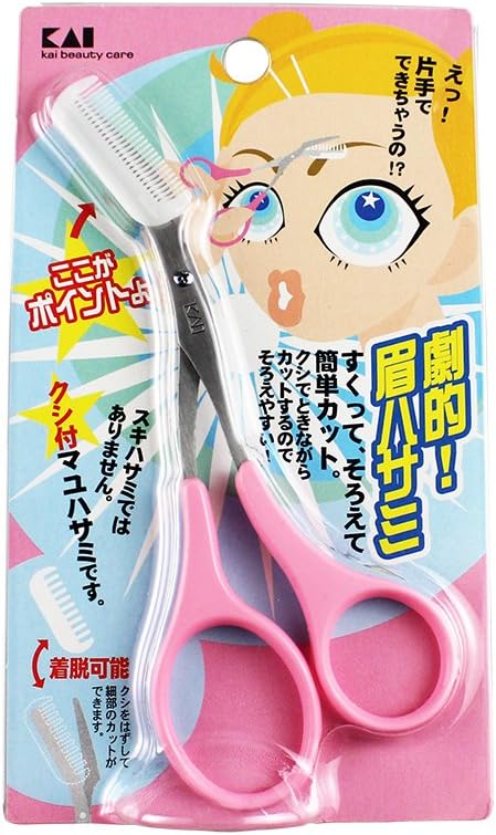 Kai Corporation KQ-809 Mayu Scissors with Comb, Pink