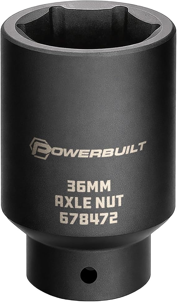 Powerbuilt 1/2-inch Drive Axle Nut Socket, 36mm 6 Point Extra Deep, Remove Front Wheel Drive Axle Shaft Nuts, Pin Hole - 648472, Black