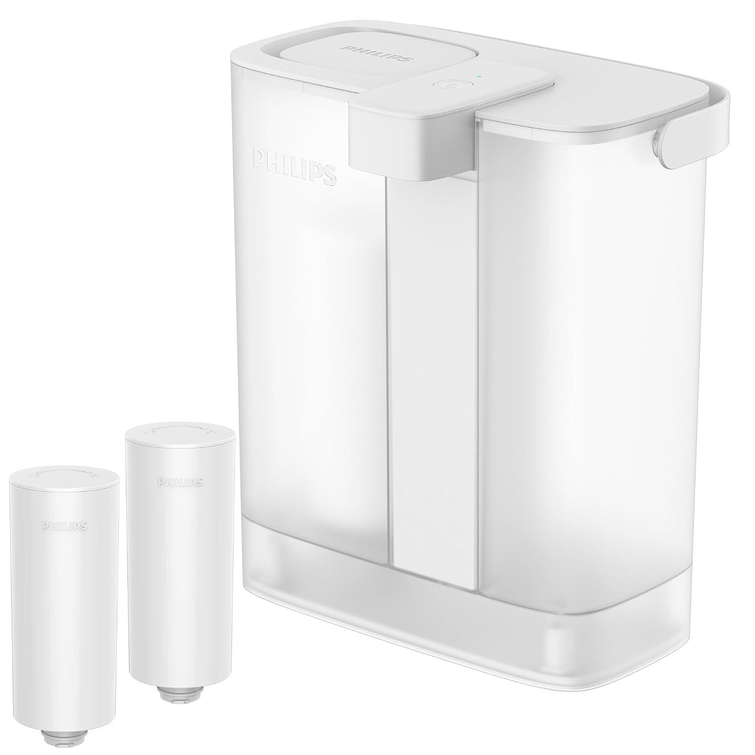 PHILIPS Water Filter Pitcher, Rechargeable Water Dispenser, Water Purifier Filter for Fridge Door, 2 Filters for 6 Months or 120gal, Reduces 40 impurities & 99% of Lead, NSFANSI 42, 53, 372, 12-Cup