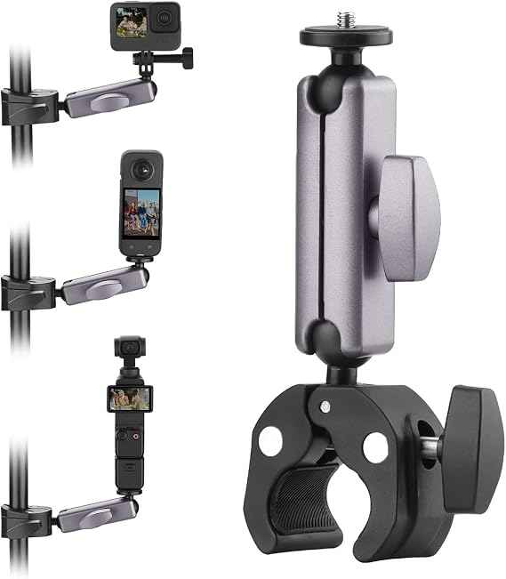 Coverzone Camera Bicycle and Motorcycle Handlebar Mount, Aluminum Alloy Clamp, 360°, Compatible with Insta360 X5 X4 X3 Ace Pro Go 3S, Compatible with DJI Osmo 2 Mobile 7P Action 5 Pro 4 3, MM1, Grey