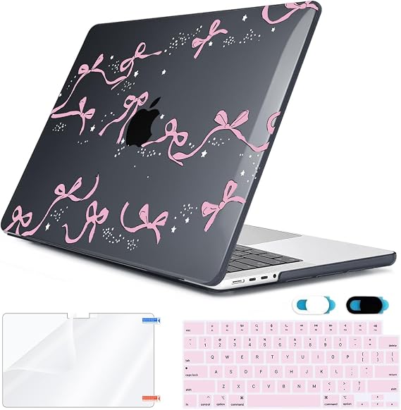 Compatible with MacBook Pro 14 inch Case 2026-2021 M5 M4 M3 M2 M1 A3426 A3427 A3434 A3112 A3185 A3401 A2918 A2992 A2779 A2442, Hard Shell with Keyboard Film&Screen Film&Webcam Cover, Bows-b