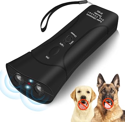 Ultrasonic Dog Bark Deterrent with LED Lights, Dual Sensor, 33Ft Range, Black, All Breeds, 2.28 x 5.43 x 0.96 inches