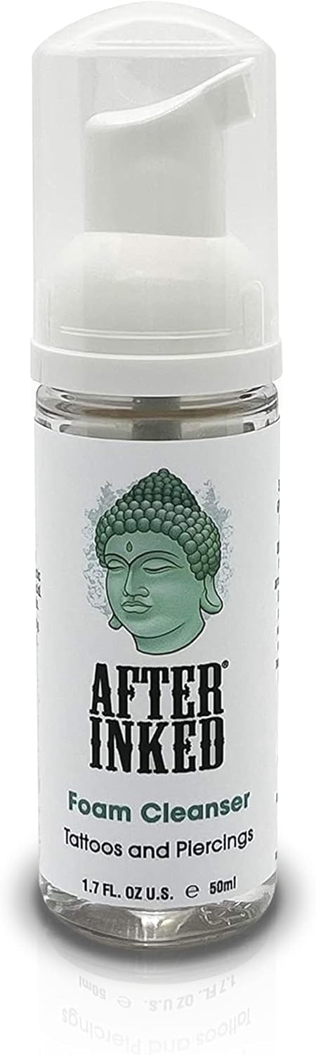 After Inked Tattoo & Piercing Aftercare Foam Cleanser - Quality Wash Soap Cleanser for Tattoos, Body Modifications and Piercings including Ear, Nose and Belly Button Foam Bottle, 1.7 oz