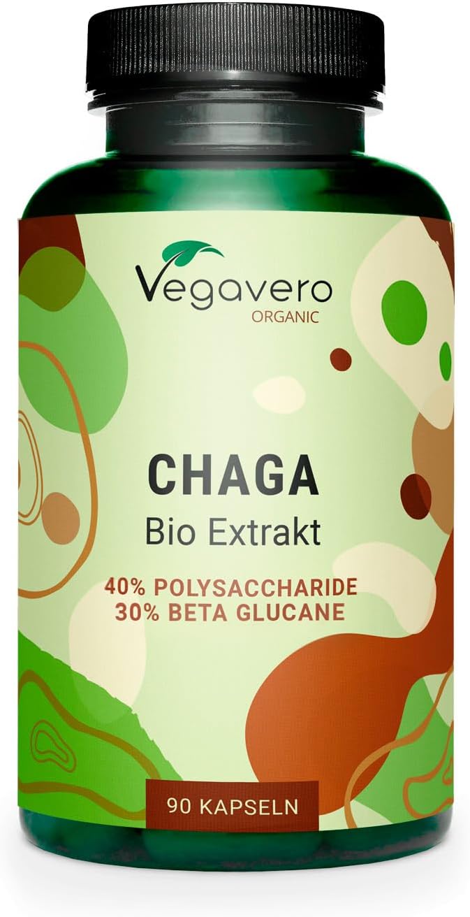 Organic Chaga Mushroom Capsules High Dose: 6000 mg from Extract 10: 1 40% Polysaccharides - 30% Beta Glucans Laboratory Tested Vegan - No Additives German Production Vegavero