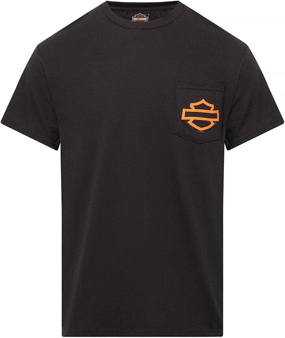 Harley-Davidson Men's Open Bar & Shield Chest Pocket Short Sleeve Tee, Black