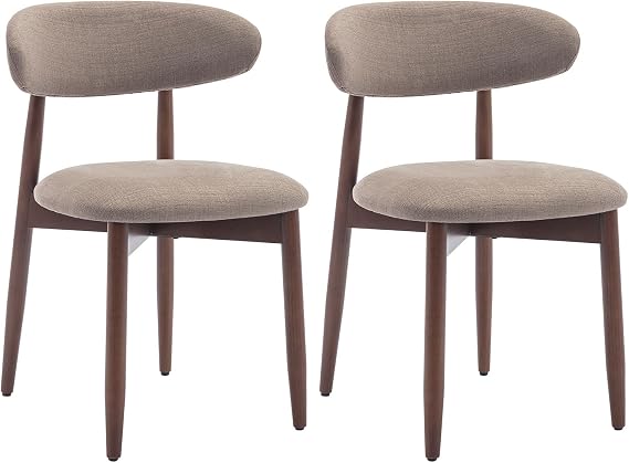 COLAMY Wooden Dining Chairs Set of 2, Modern Fabric Upholstered Kitchen Chairs, Farmhouse Dining Room Chair with Foot Pegs, Camel