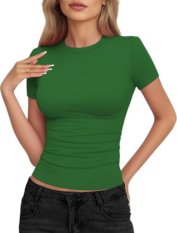 YOGINGO Womens Basic Short Sleeve Crew Neck T Shirt Slim Fit Tees Summer 2026 Y2k Going Out Fitted Top Cute Tight Shirts