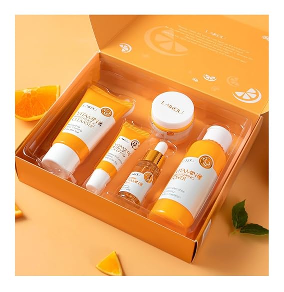 1 Pack Vitamin C Skincare Set, Containing Facial Cleanser + Toner + Serum + Eye Cream+ Essence Cream, Skincare Pack, Moisturizing Skin, Even Skin Tone