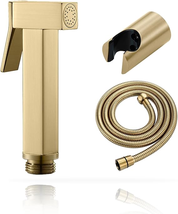 Handheld Bidet Sprayer for Toilet, Cloth Diaper Sprayer with Wall Mounts (ABS) and Hand Held Bidet Bathroom Hose (Stainless Steel), Jet Spray for Toilet, Muslim Shower, Easy to Install (Brushed Gold)