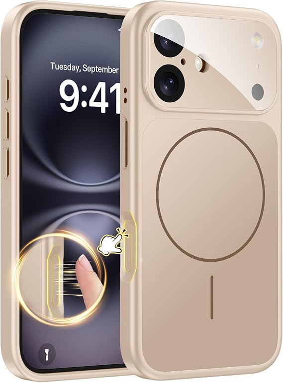 TOBOVON Magnetic for iPhone 16 Case with Camera Lens Protector, Compatible with MagSafe, Camera Control Button, Slim Shockproof Phone Cover for iPhone16, Gold