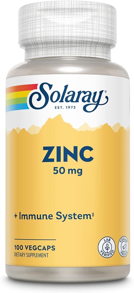Solaray Zinc 50mg Immune Support Capsules, 100 Count, Vegan, Pumpkin Seed | Immune, Bone, Skin & Cellular Support, Chelated Zinc with Pumpkin Seed, 100 Servings, Vegan, Lab Verified