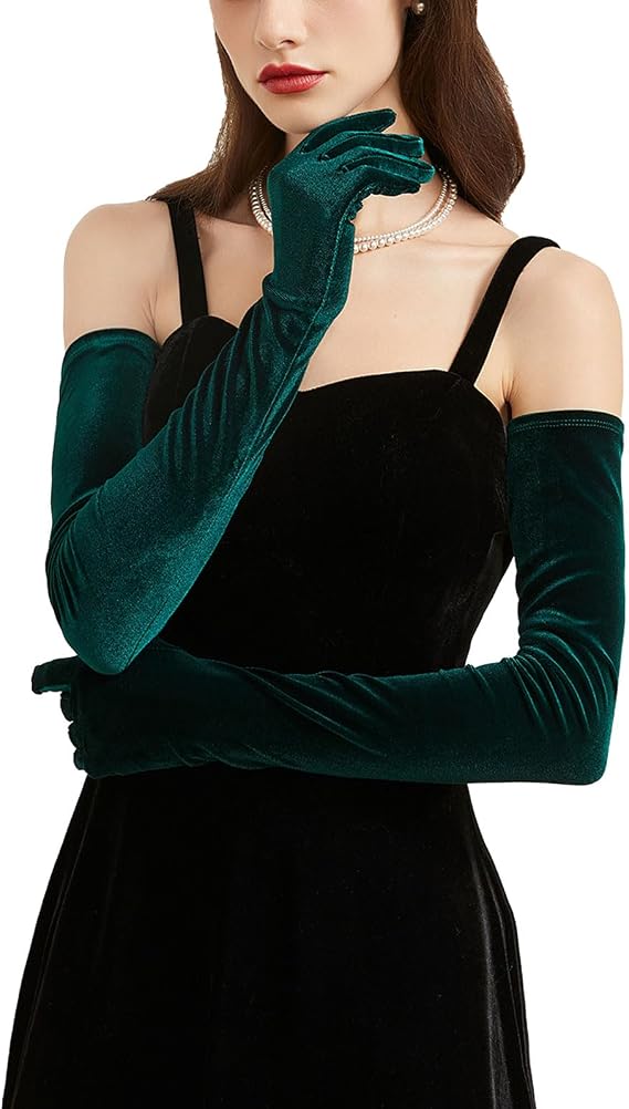 BRYCTSISEN Womens Super Long Velvet Gloves Elbow 1920s Opera Party Gloves
