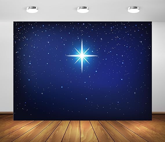 BELECO 10x8ft Fabric Star Night Backdrop Holy Christmas Star Blue Starry Sky Background Christmas Nativity Scene Star of Bethlehem Jesus Birth Background Religious Christian Church Decor Photo Props