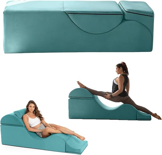 Ergonomically designed yoga sofa chair, removable and washable fabric cover, plush material, and high-resilience foam, ideal for exercise, stretching, relaxation, and meditation Blue