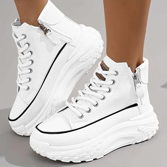 Women's Platform Chunky Sneakers 2025, Women's Fashion Sneakers Canvas Platform Shoes for Women Black Casual Tennis Shoes Comfortable Walking Shoes for Women Lace Up Sneakers