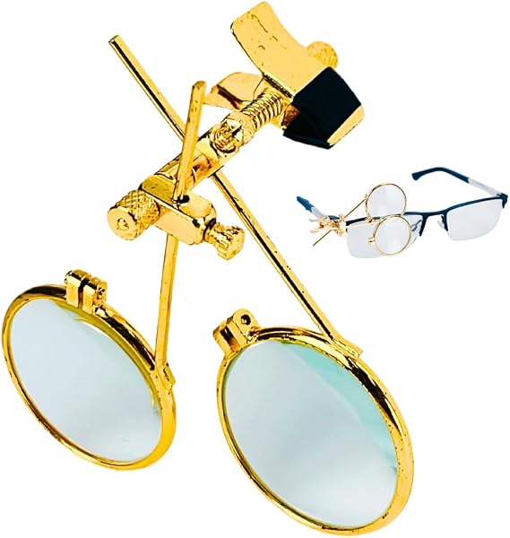 Maximize Double Loupe Clip On to Eyeglass Frames | Magnification 5X and 10X Power | Gold Tone Color | Built for Jewelry Repair, watchmaking, Electronics Repair, and steampunks