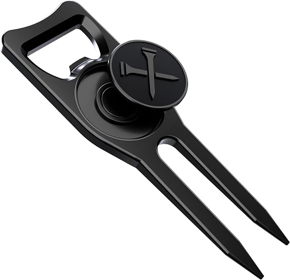 Blue Tees Golf 6-in-1 Premium Divot Tool & Ball Marker - Bottle Opener - Club Tee - Groove Cleaner - Putting Alignment - Designed to Be the Ultimate Tool for the Green - Black