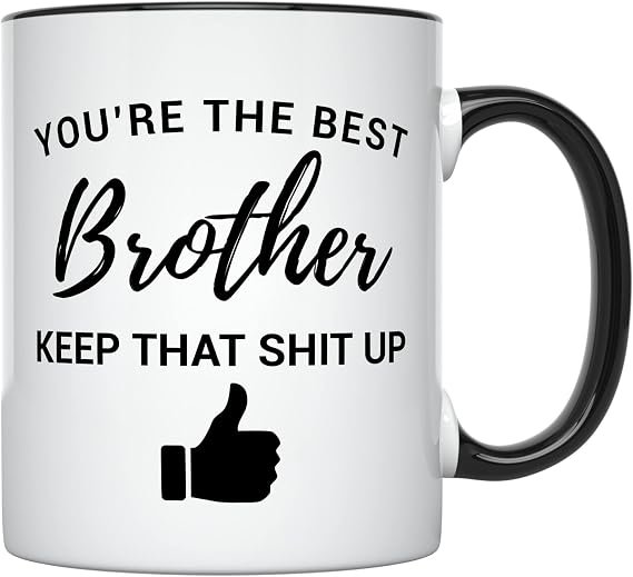 YouNique Designs Funny Brother Mug Best Brother Gift Worlds Okayest Brother | 11 Oz, Brother Gift from Sister, Funny Gifts for Brother, Black Handle