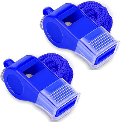 Whistle with Lanyard, 2 Packs Blue Plastic Whistles, Extra Loud Sports Whistles Great for Coach, Referee, Basketball, Lifeguard, Survival