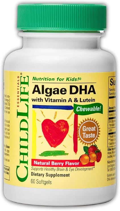 ChildLife Essentials Algae DHA for Kids Berry, 60 Chewable Softgels